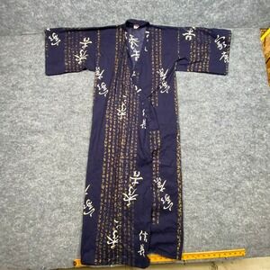 Vintage Made in Japan Navy Cotton Yukata Kimono Robe Gold Calligraphy Size 50